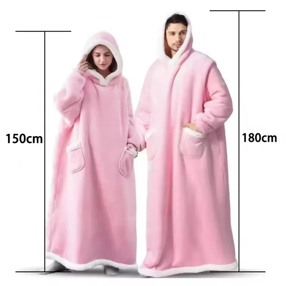 180cm Super longue flanelle couverture pyjamas avec manches hiver sweat à capuche femmes hommes pull