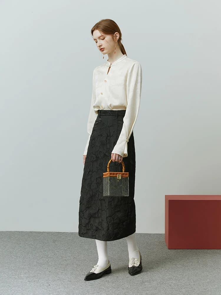 FSLE-Chemise boutonnée à l'acide acétique pour femme, style chinois, impression de peinture de paysa