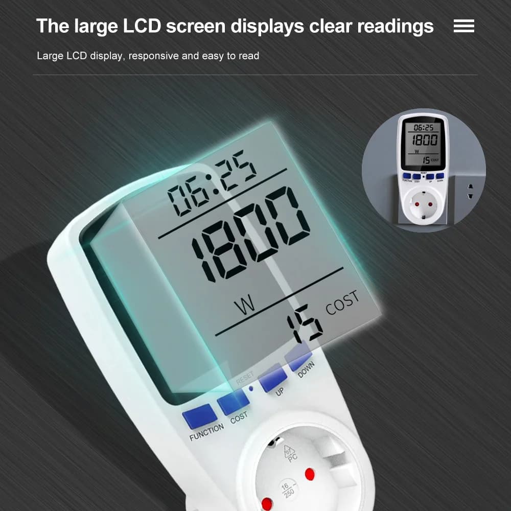 Prise de wattmètre LCD numérique, puissance souveraine, compteur d'énergie h, AC 220V, prise UE, ana