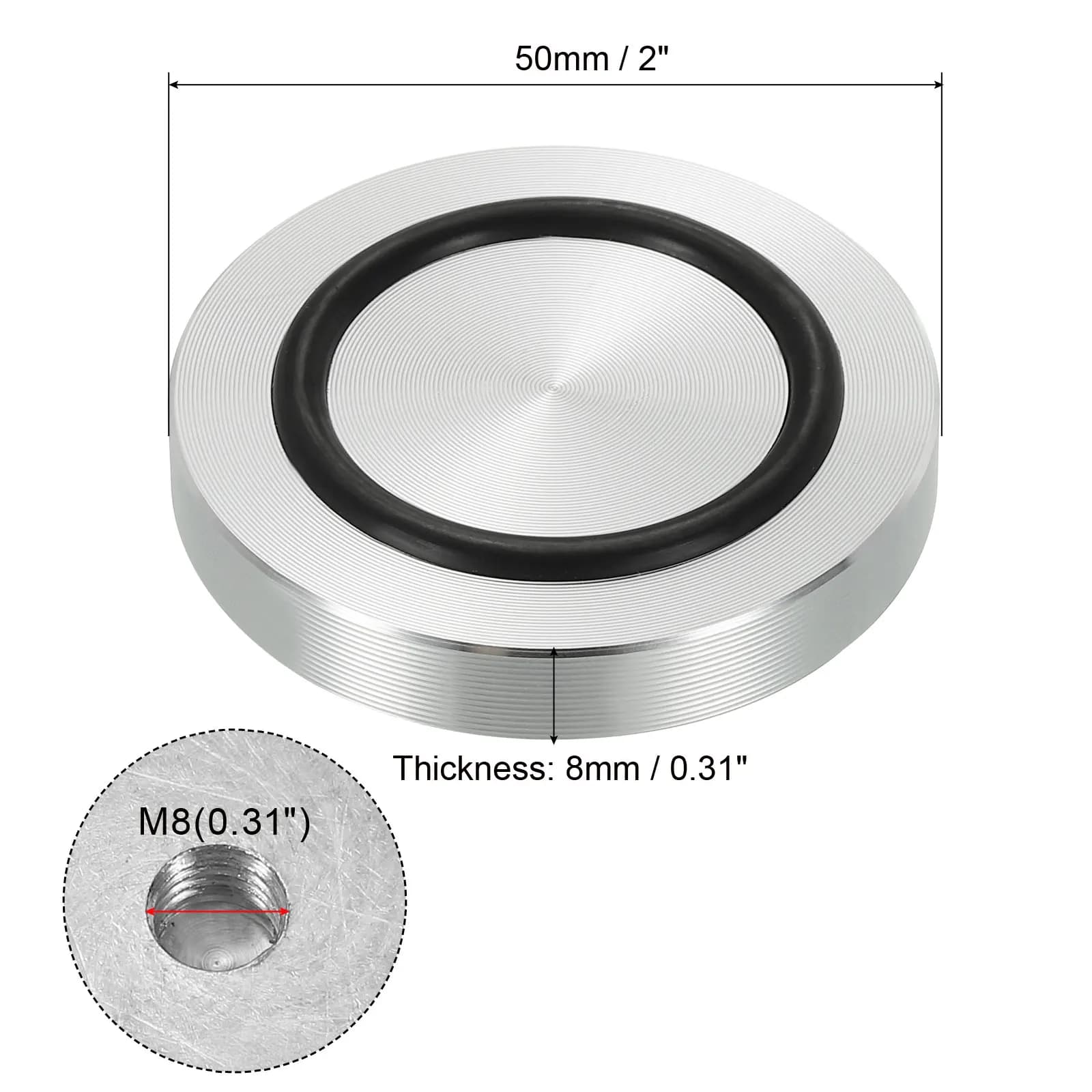 Disque circulaire en aluminium de 40/50/60mm de diamètre, adaptateur supérieur en verre M8, pieds de