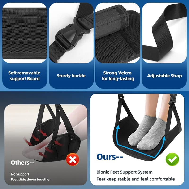 Hamac pour les pieds d'avion, avec coussin de sécurité, sangle réglable, avec mousse de menstruation