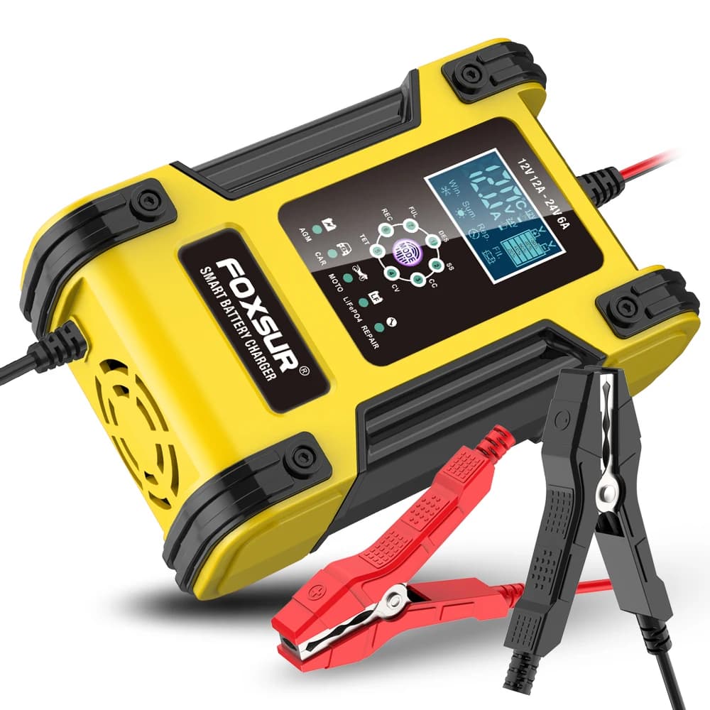 Foxsur chargeur de batterie de voiture entièrement automatique 12V 12A chargeur de batterie à affich