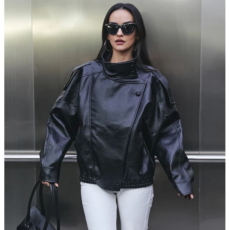 MUJER Faux cuir femme veste noir surdimensionné Bomber vestes pour femmes vêtements d'extérieur hive