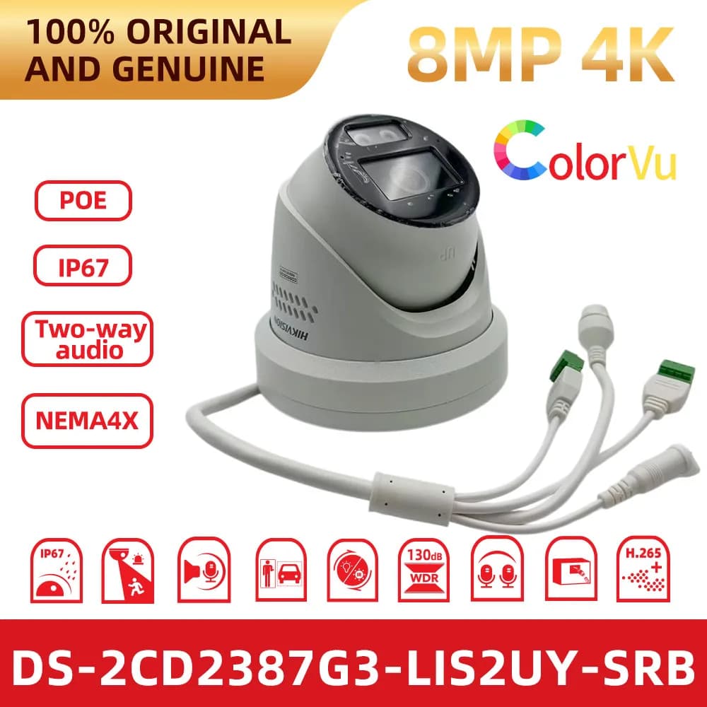 Caméra IP Hikvision DS-2CD2387G3-LIS2UY 8MP 4K ColorVu, lumière hybride intelligente, audio bidirect