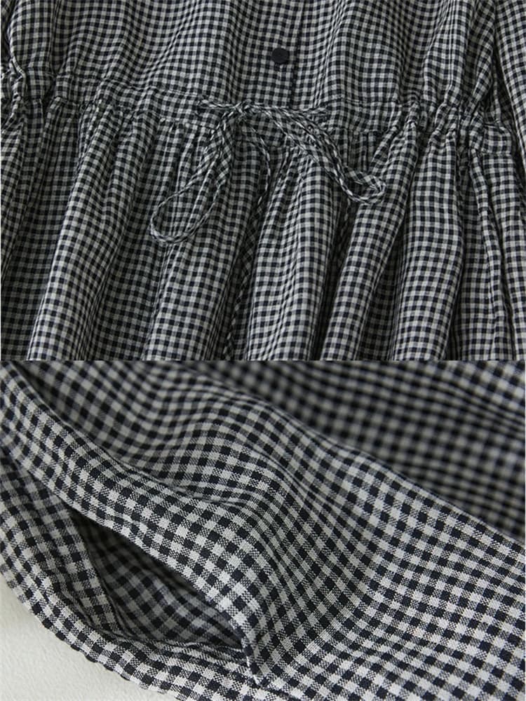 Robe longue décontractée pour femme, style japonais, patchwork noir et blanc à carreaux, collection 