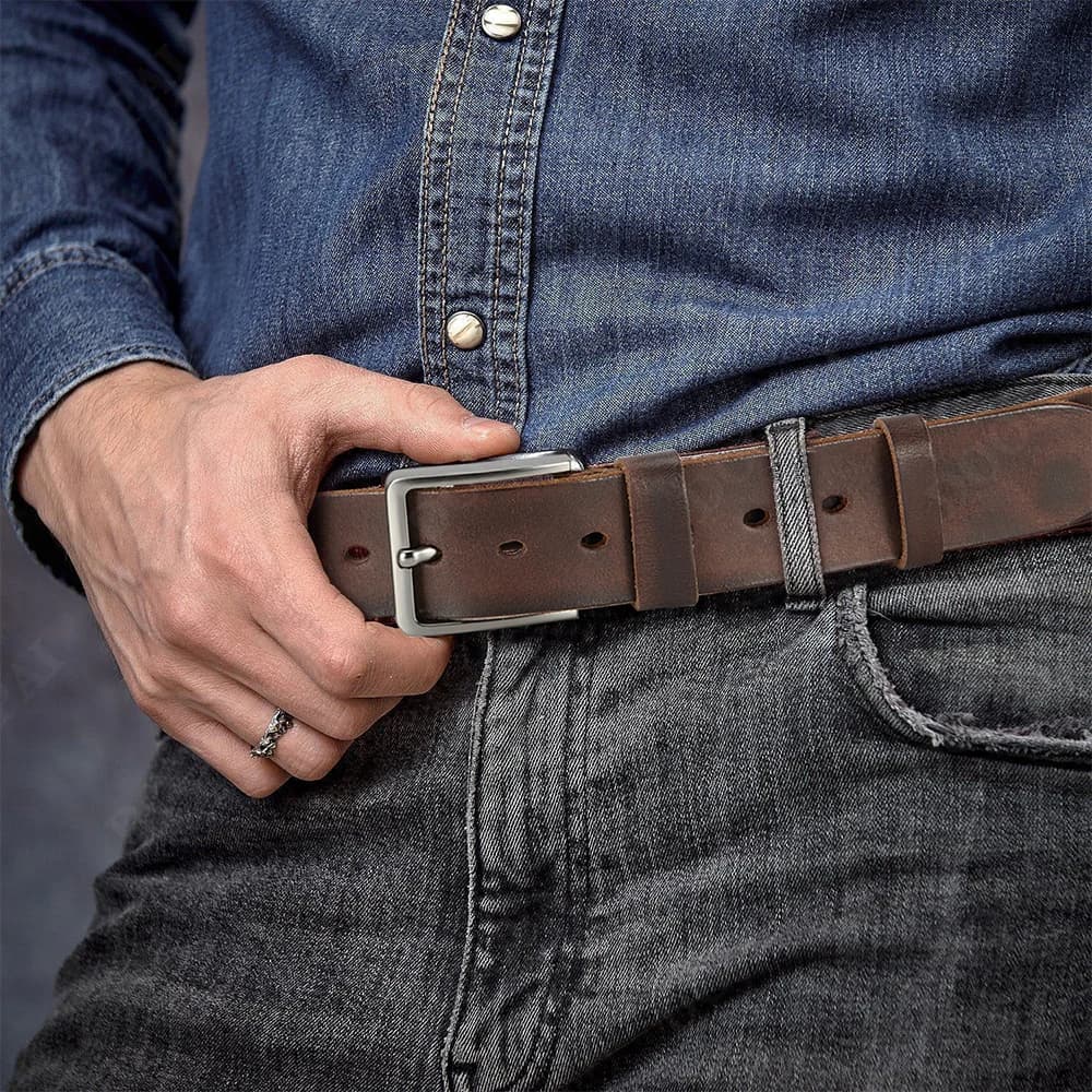 Boucle à aiguille en métal Antique de haute qualité, couche supérieure en cuir de vache, ceinture dé