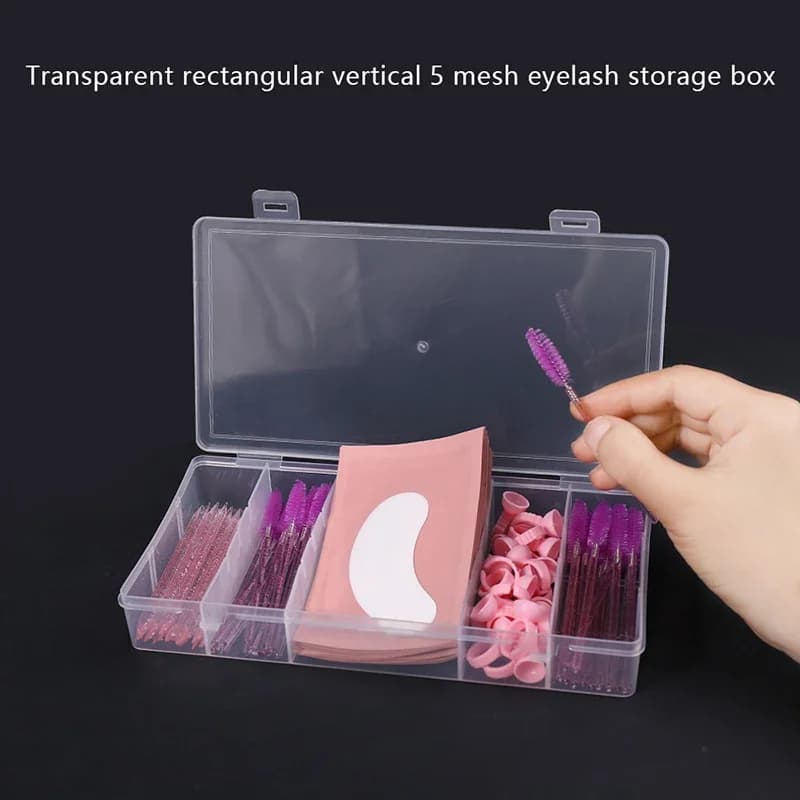 Organisateur d'outils d'extension de cils Vertical à 5 grilles, rectangulaire Transparent avec couve