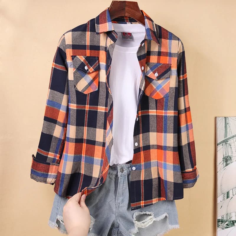 Nouvelles chemises à carreaux pour femmes M-5XL chemisier en coton pour femmes à manches longues che