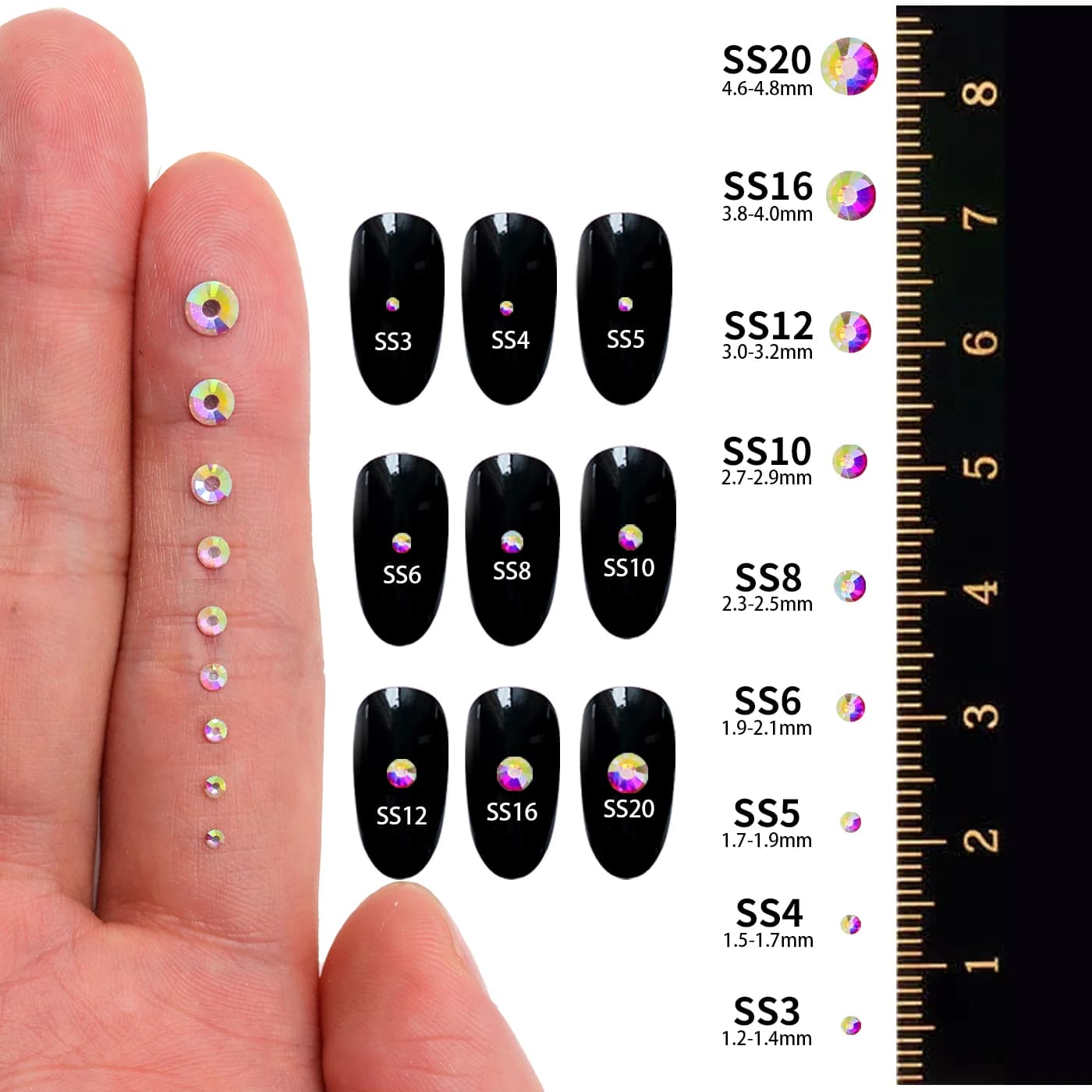 1440 pièces mélange taille verre Flatback strass paillettes cristal AB diamant rond Non correcteur c