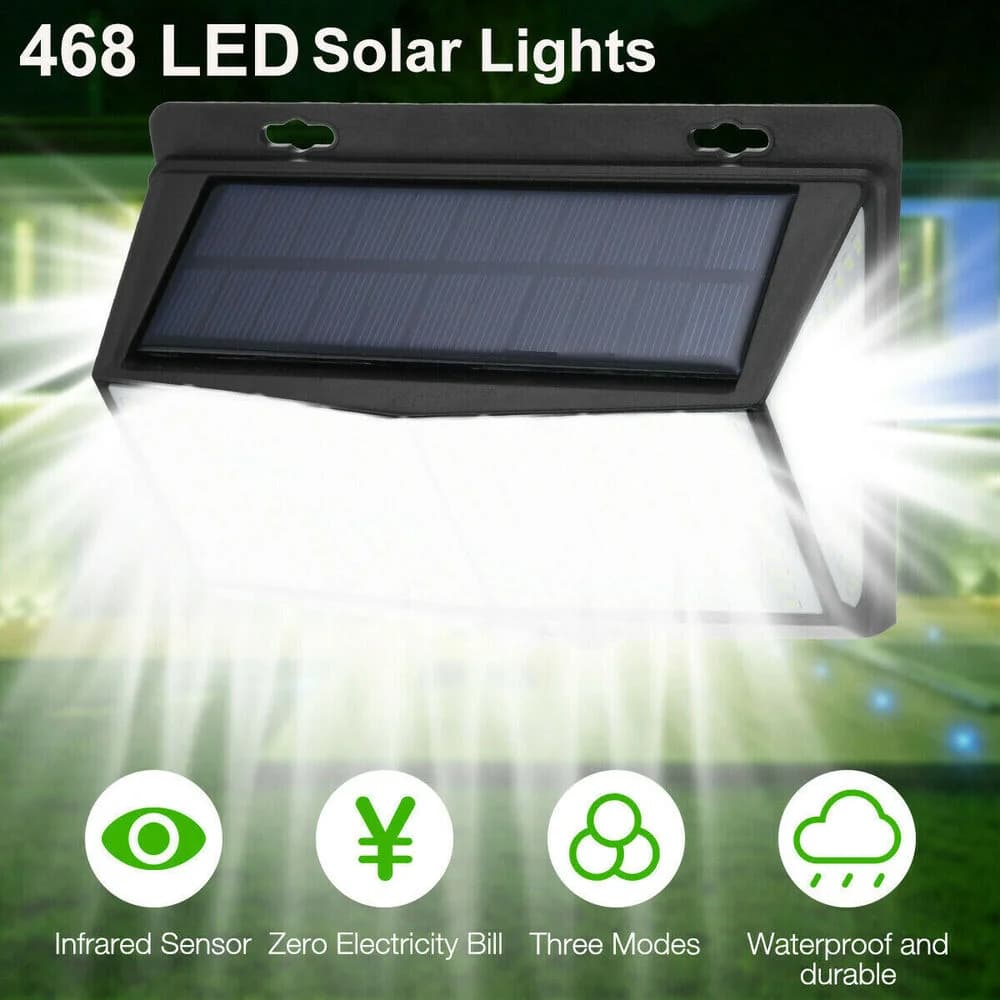 4 pièces 468 LED lampe à LED solaire lumière solaire extérieure avec capteur de mouvement appliques 