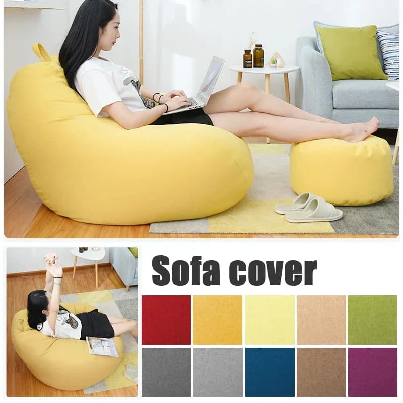 OTAUTAU-Grand pouf en coton et lin, housse sans remplissage, siège d'angle, pouf paresseux, chaise d