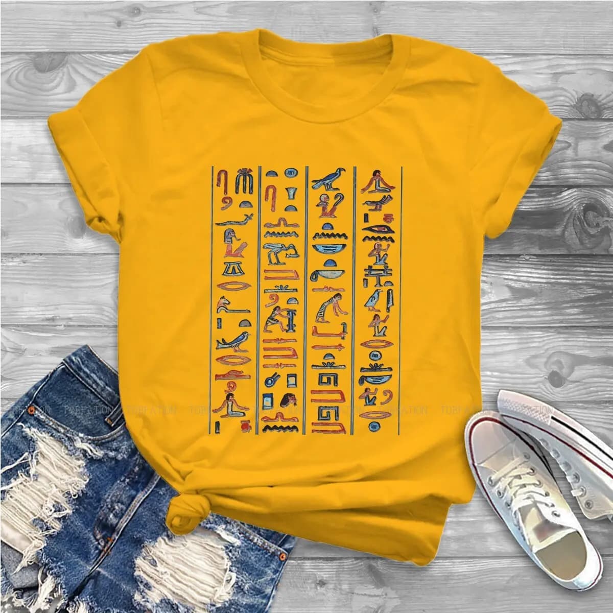 T-shirt fille de Culture égyptienne ancienne, hieroglyphe, couleurs originales sur noir, classique f