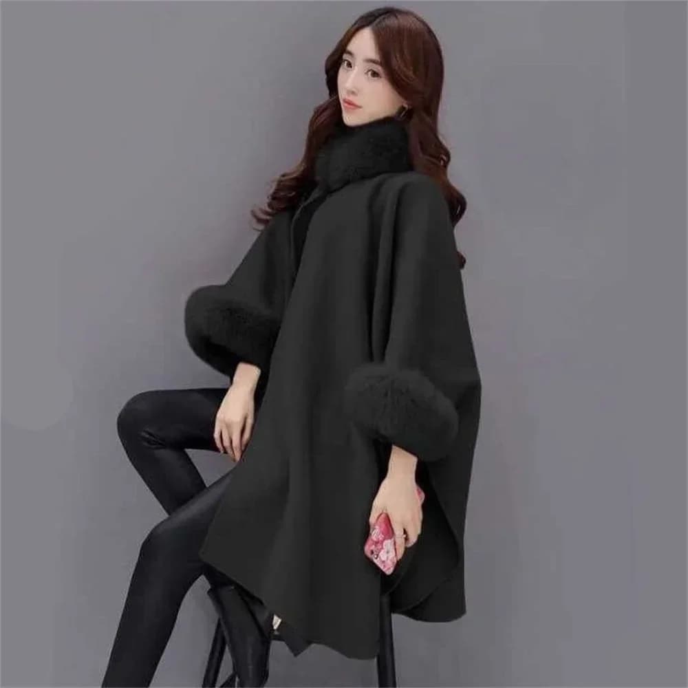 S-5XL hiver chaud mode cape corne boucle laine Poncho Capes femmes fausse fourrure de lapin manches 
