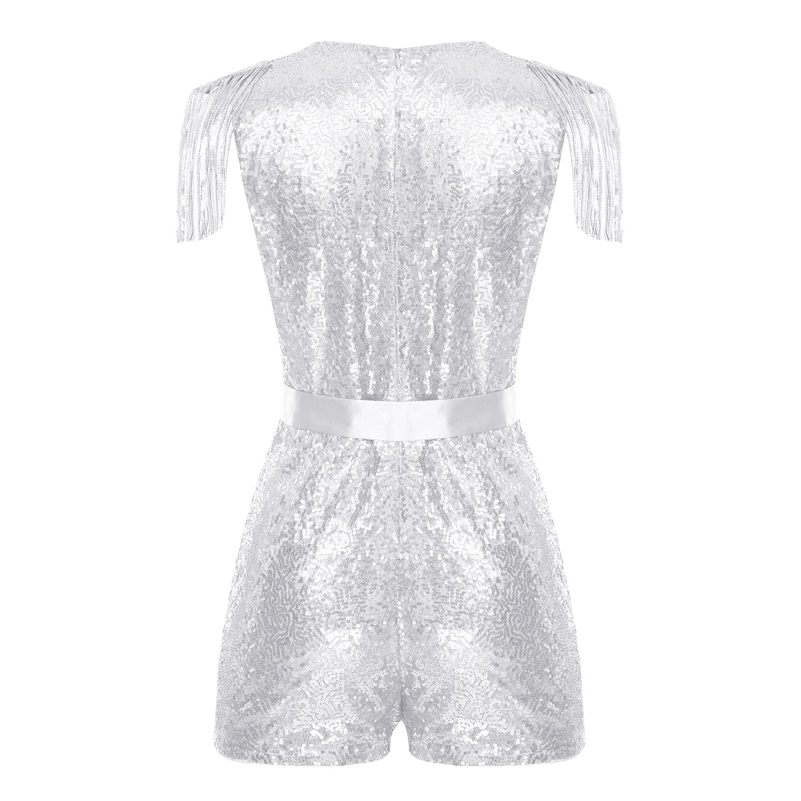 Barboteuse à paillettes et pompons pour femmes, combinaison chaude, col en v, sans manches, scintill