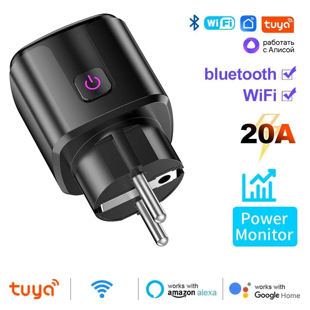 Tuya – prise intelligente ue, WiFi + Bluetooth, 20a, avec minuterie de surveillance de l'alimentatio