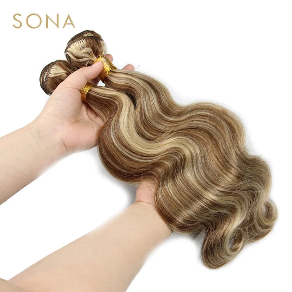 Piano document P4/613-Bundles de cheveux en surbrillance avec fermeture, Remy Body Wave, Ombre, blon