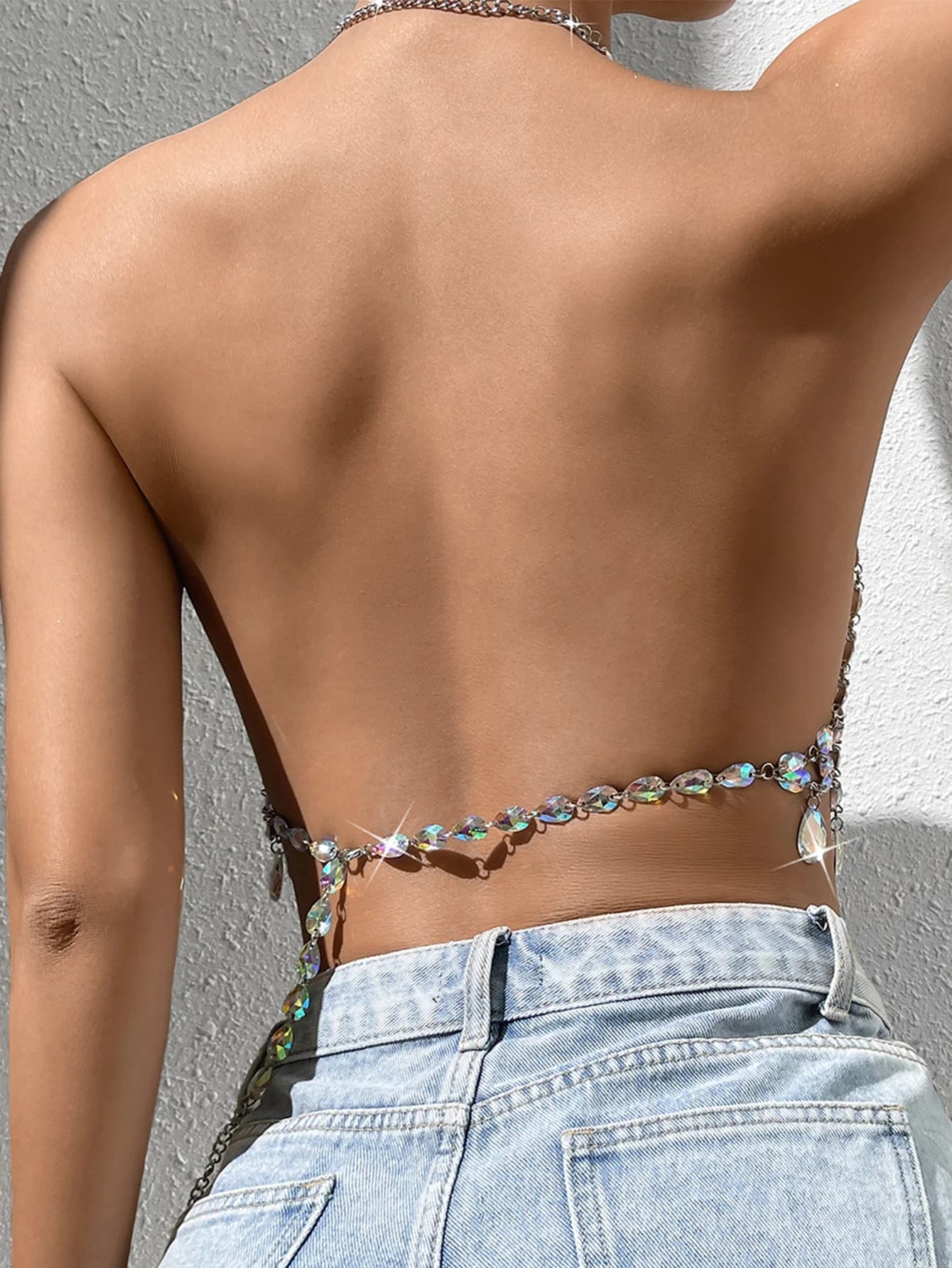 Crop top sexy transparent à strass pour femme, été 2026, style halter, pour plage, soirée, club, rav