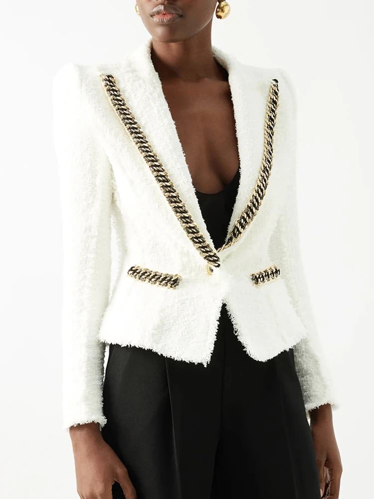 HIGH STREET Nouvelle Collection Mode Automne-Hiver 2026 Blazer de Créateur pour Femme en Tweed à Fra