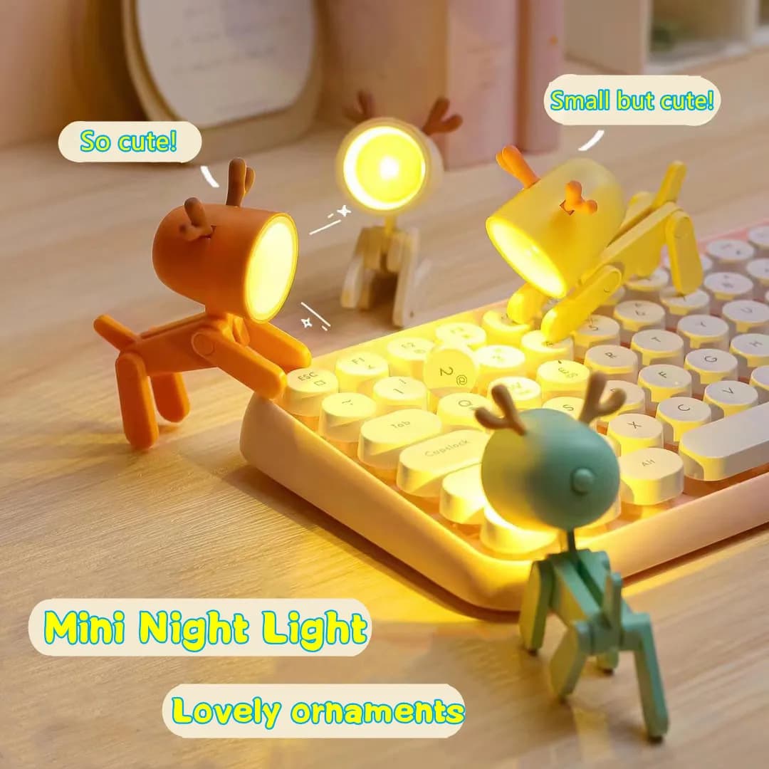 Mini lampe LED en forme de dessin animé, mignon, chiot, cerf, dinosaure, ornement de bureau, lampe d