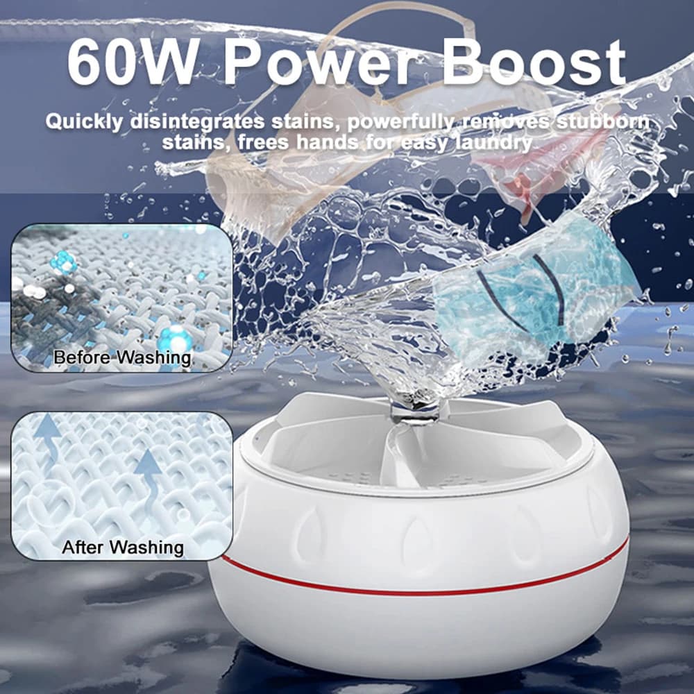 Machine à laver Turbo Portable 60W, Mini laveuse ultrasonique haute puissance pour vêtements de bébé