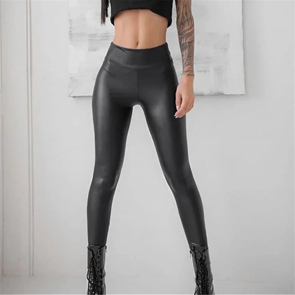 Leggings en cuir taille haute pour femmes, pantalons en PU, levage de la hanche, noir, décontracté, 