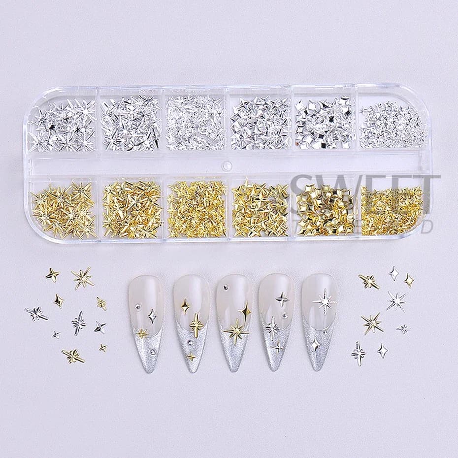 12 grilles or argent étoiles breloque pour ongles 3D métal Rivet étoile Nail Art décoration Y2K Styl