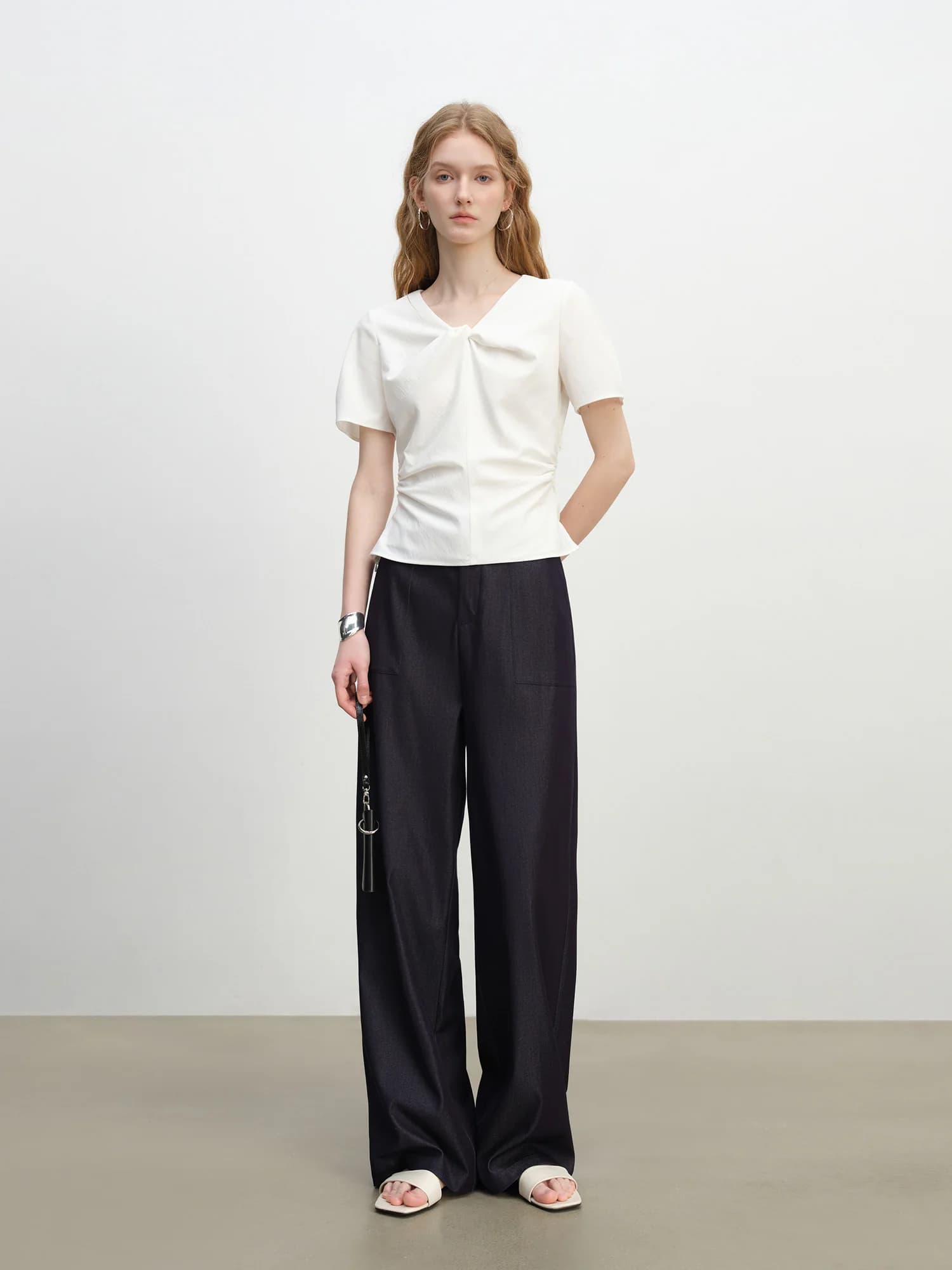 ZIQIAO 2025 Pantalon texturé à jambes larges pour femme d'été - Drape fluide et longueur au sol Silh