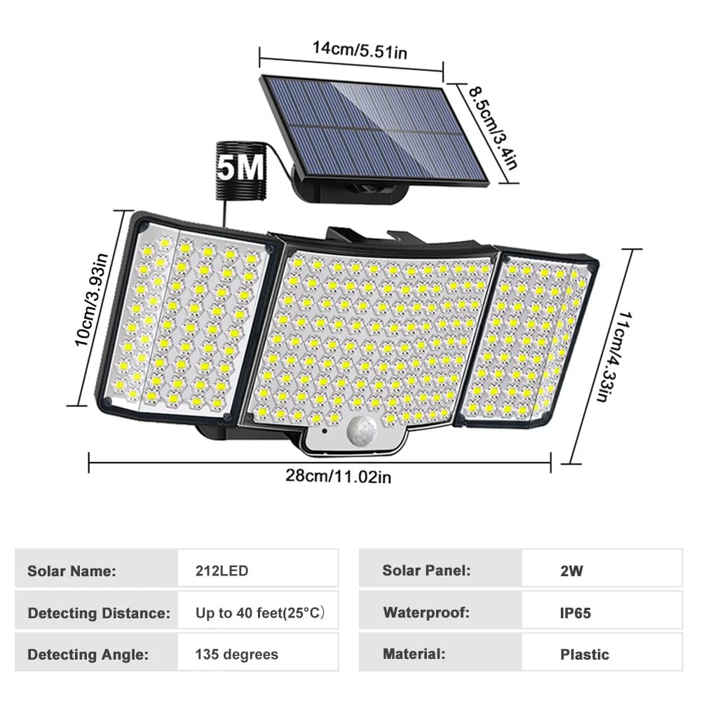LED lumières de sécurité solaires capteur de mouvement extérieur 234/280/226LED projecteur IP65 étan