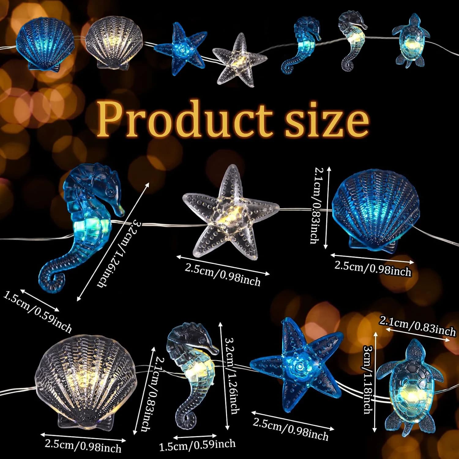 Guirlande lumineuse sur le thème de l'océan d'été sans électricité avec coquillages, étoiles de mer 
