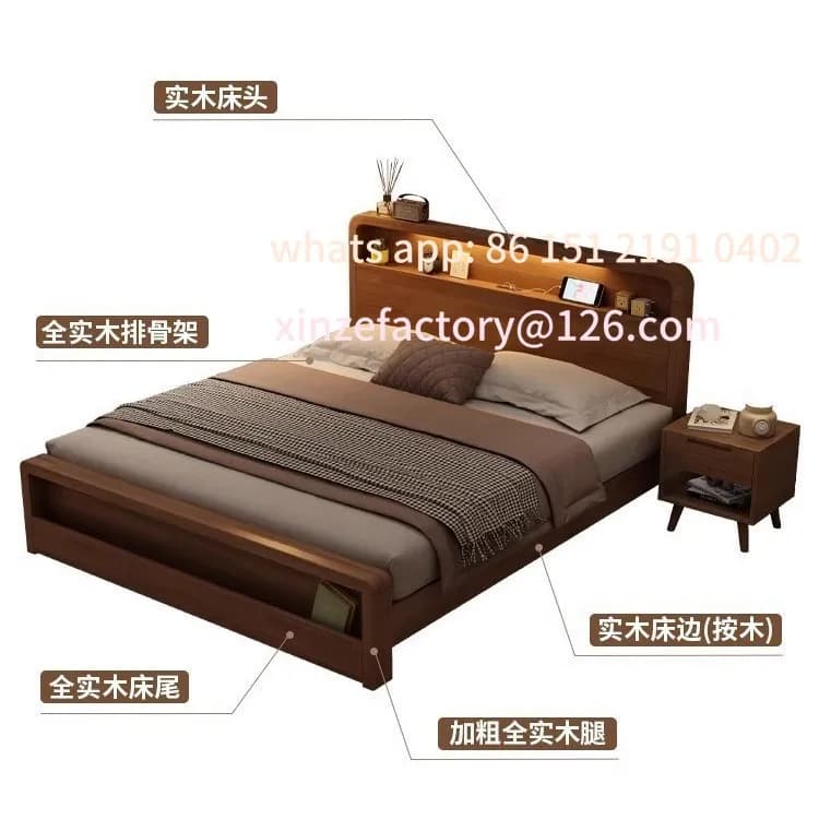 Lit nordique personnalisable en bois massif, moderne et minimaliste, 1.81.5 m1.35, chambre principal