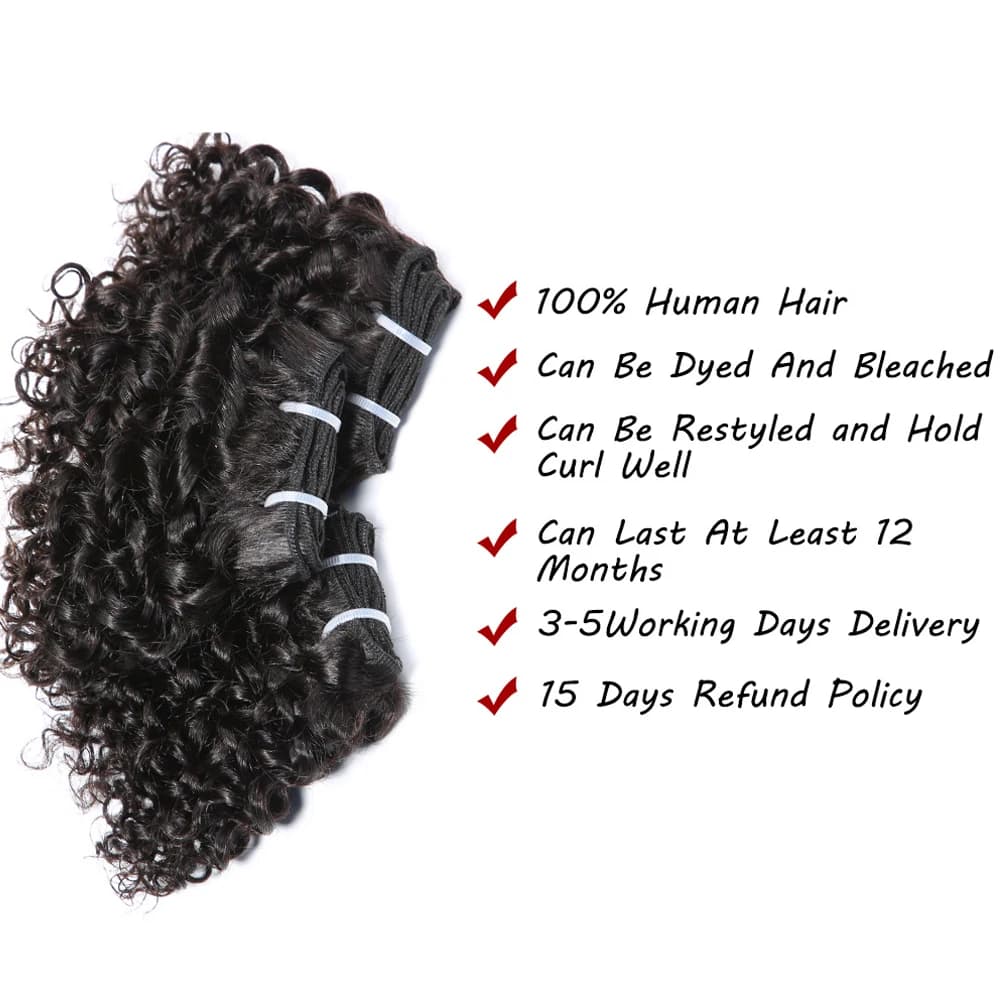 Code Calla rebondissant cheveux bouclés paquets Double tirage indien 6 pouces coupe courte Remy Exte