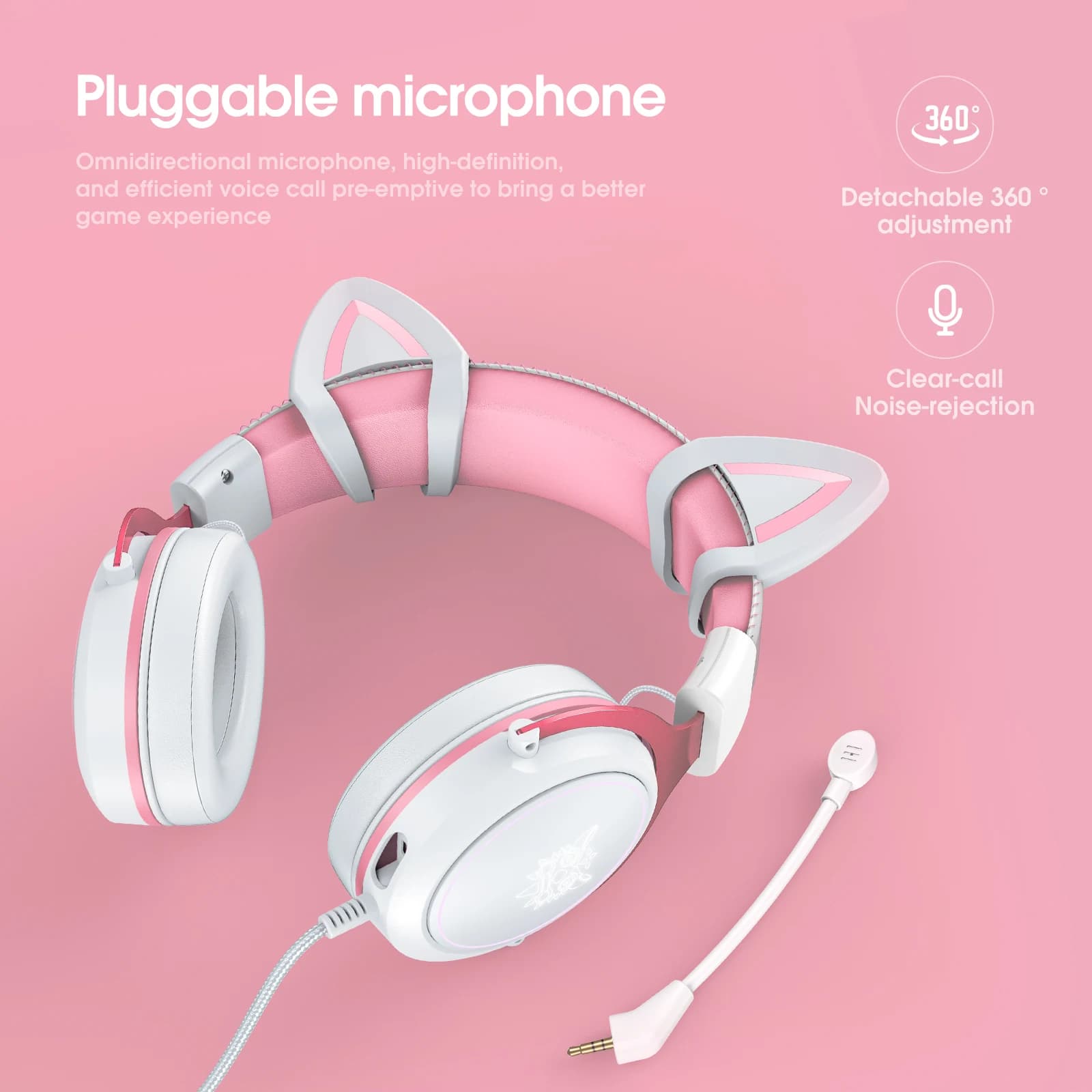Onikuma casque de jeu professionnel avec lumière RGB casque oreilles de chat rose écouteurs portable