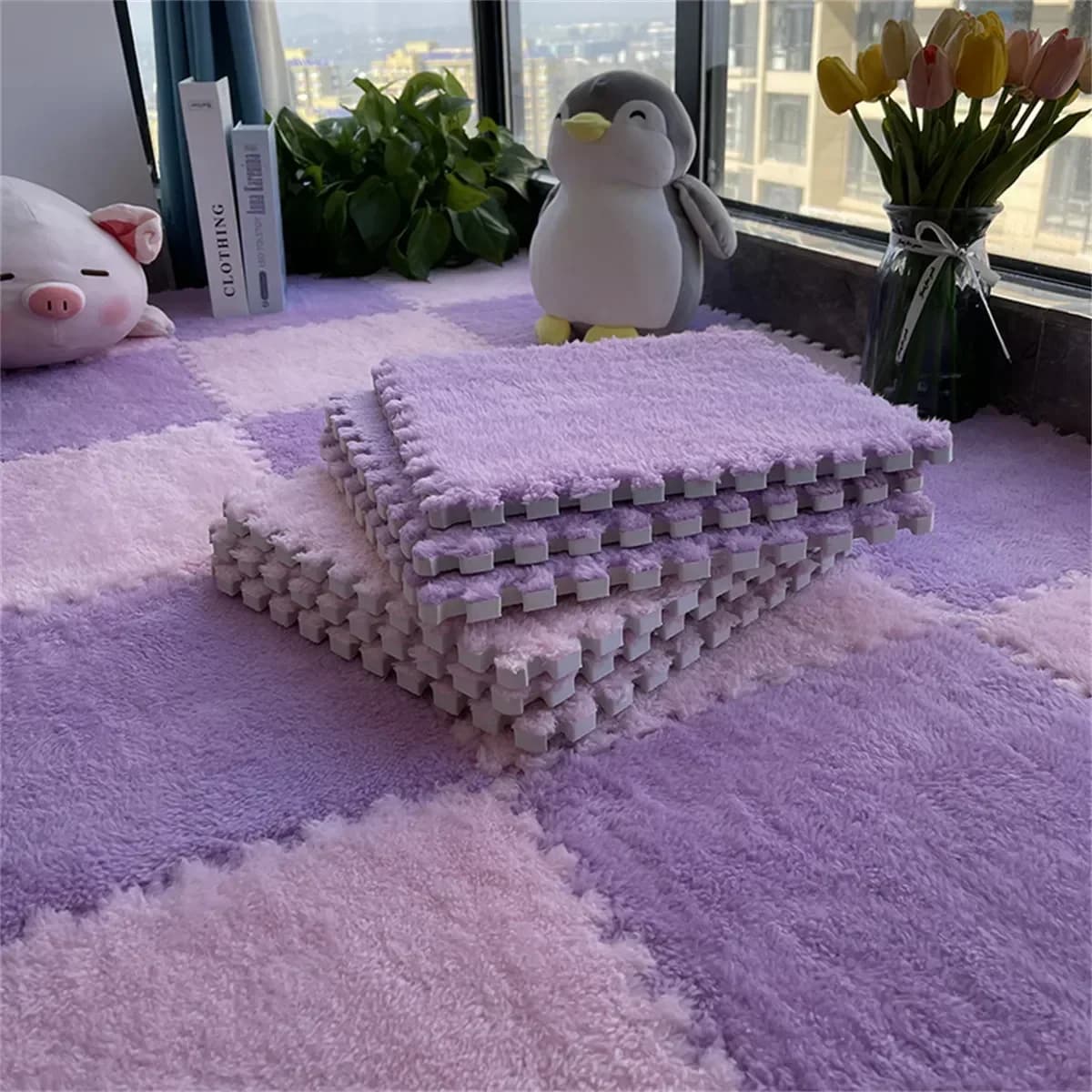 Lea-Tapis en peluche souple pour enfants, tapis de puzzle en polymères, virus chauds, carreaux d'exe