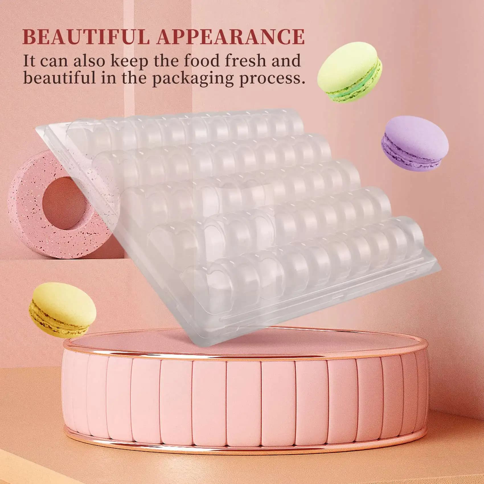 Plateaux de rangement pour macarons français transparents, l'horloge fermable, peut contenir 50 maca