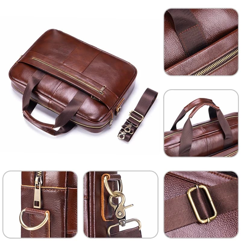 Sac pour ordinateur portable en cuir véritable pour homme, sacoche vintage d'affaires, sac à bandoul