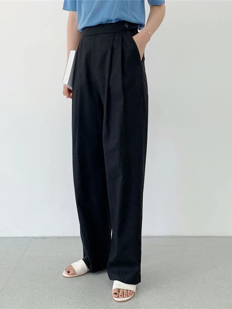 QOERLIN pantalons en lin femmes 2025 nouveau taille haute jambe large bureau dames pantalon avec poc