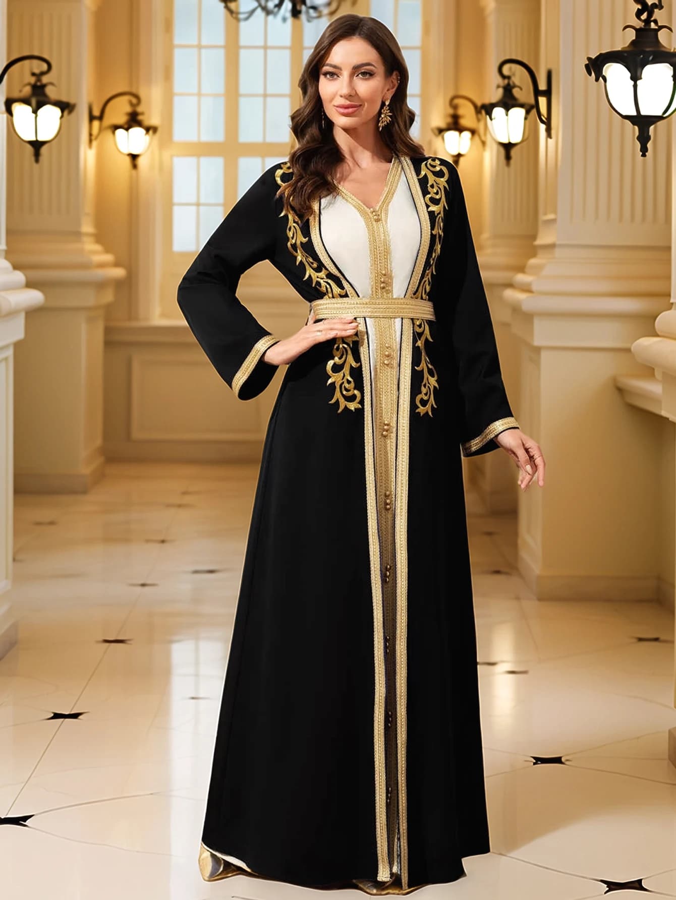 Robe musulmane du moyen-orient pour femmes, caftan marocain Abaya, Robe Eid brodée en or, robes isla