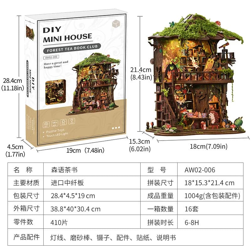Club de lecture Thème Forêt : Kit de construction de maison miniature en bois à assembler soi-même, 