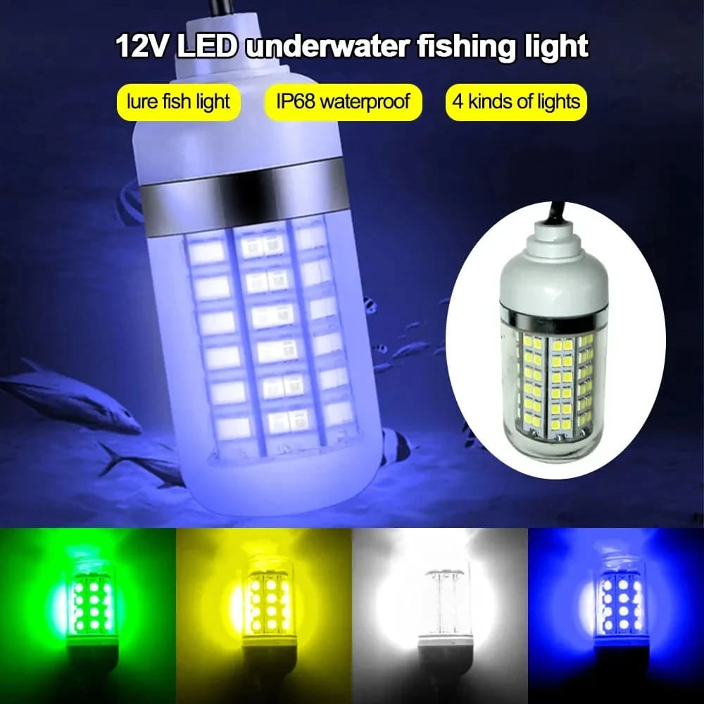 Lampe sous-marine 12V 15W 108 LED, lumière de pêche de nuit, étanche IP68, multicolore, attire en pr