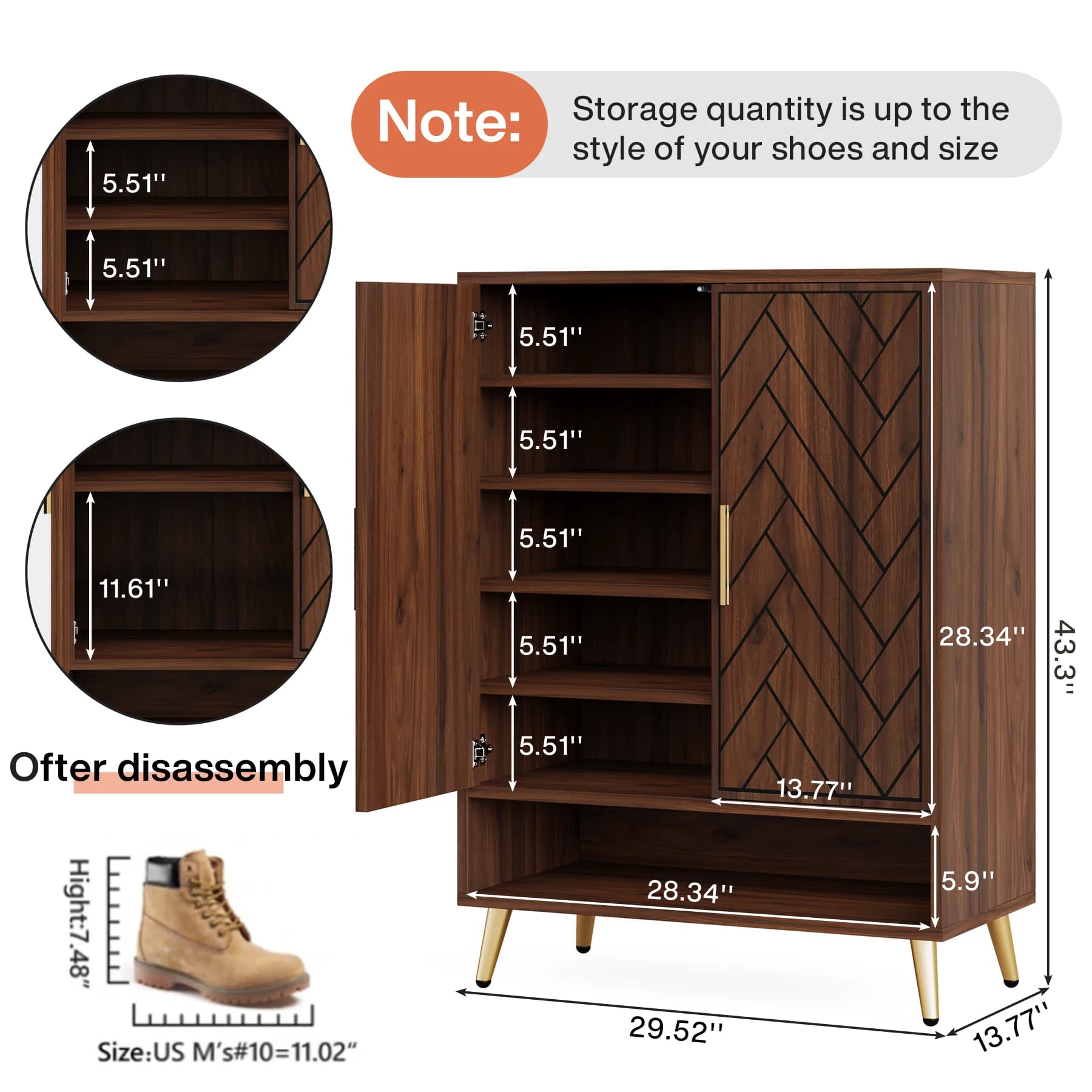 Tribesigns-Meuble à chaussures à 6 niveaux avec portes, armoire de rangement pour chaussures en bois