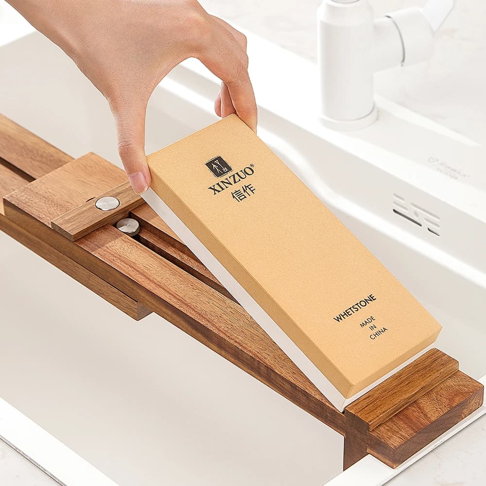 XINZUO support de Base en pierre à aiguiser en bois d'acacia bloc d'affûtage de couteaux solide téle