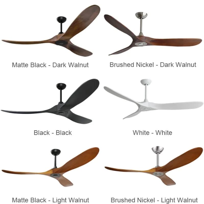 Ventilateur de plafond en bois de grande taille avec télécommande, lumières LED, moteur à courant co