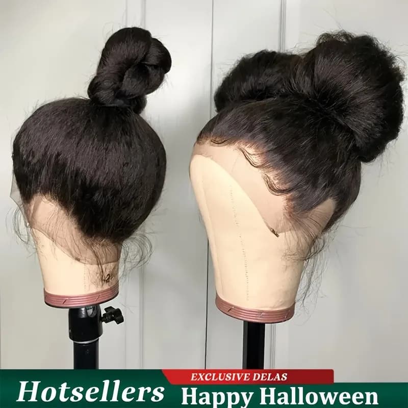 Perruque en cheveux humains à 250% de densité, texture Kinky Straight Yaki, pré-épilée, 13x4 et 5x5,