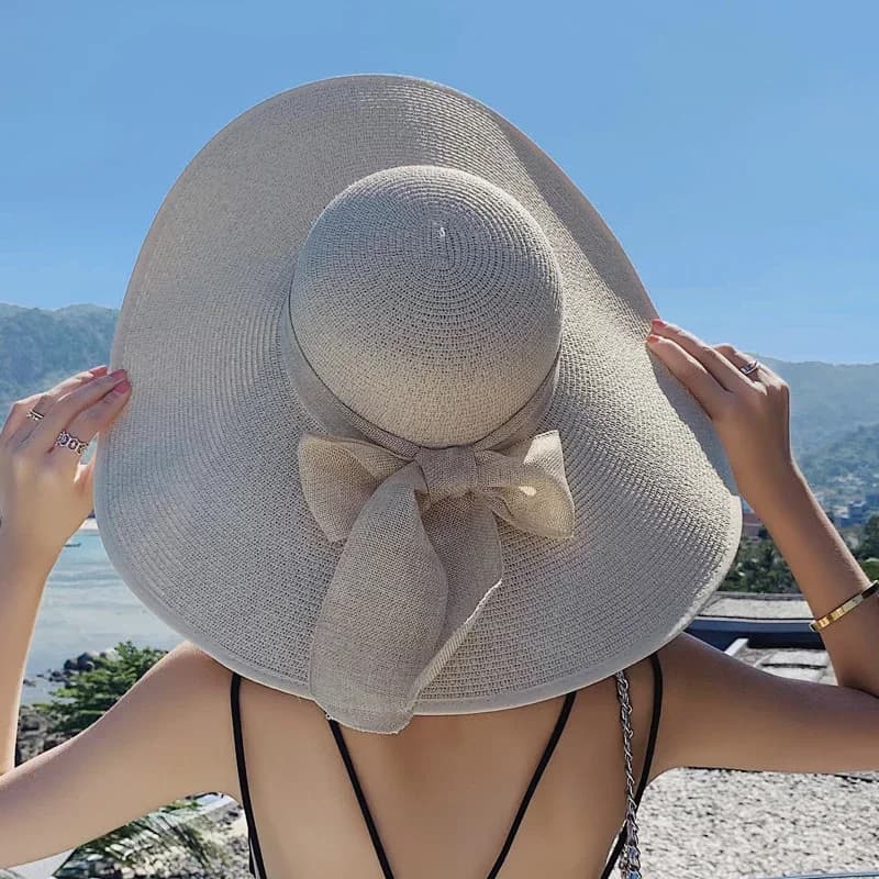 Chapeau de plage surdimensionné avec nœud de bord de mer pour femmes, 1 pièce, chapeau de paille d'é