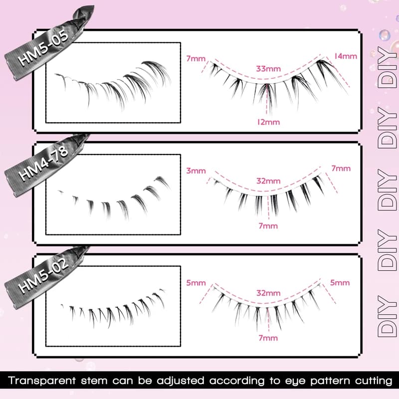 10 paires de cils inférieurs Manga, bande transparente, vaporeux, petite flamme sous les yeux, maqui