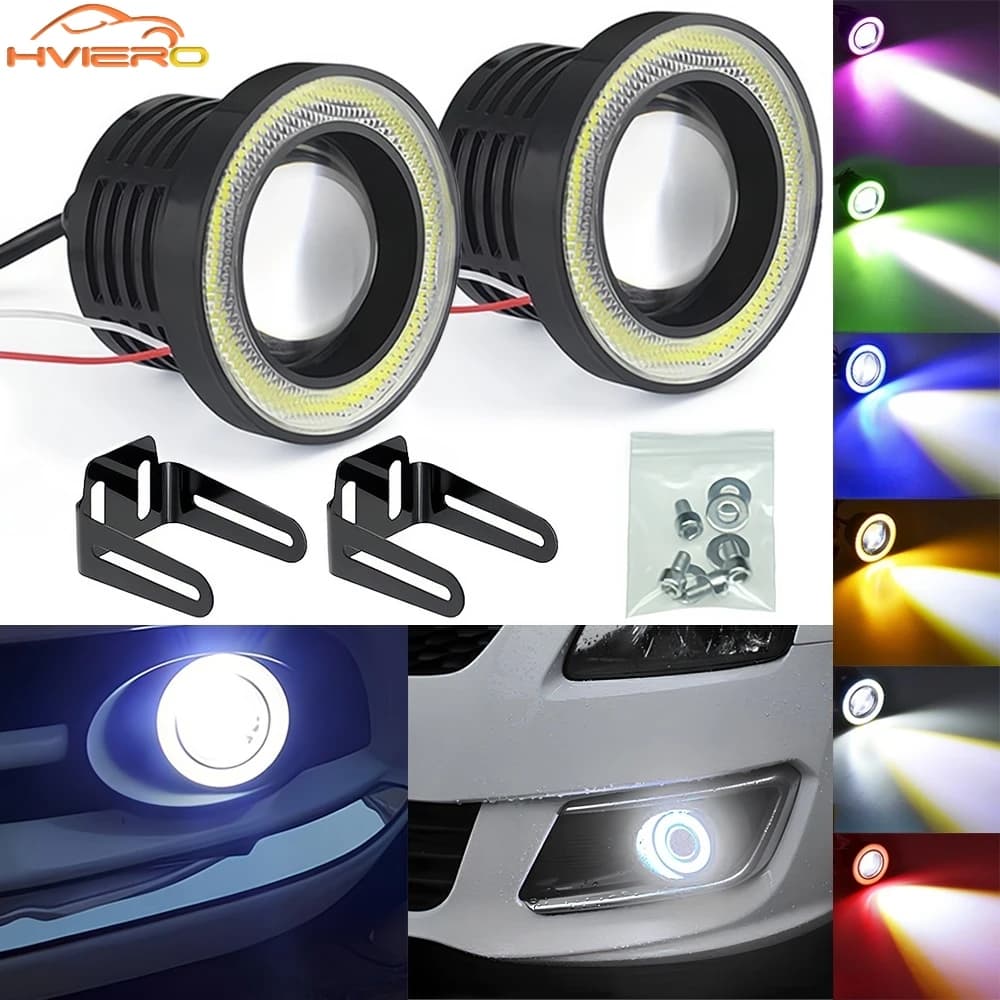 Phares antibrouillard DRL COB Angel Eye pour conduite automobile, lampes ambiantes, étanche, ampoule