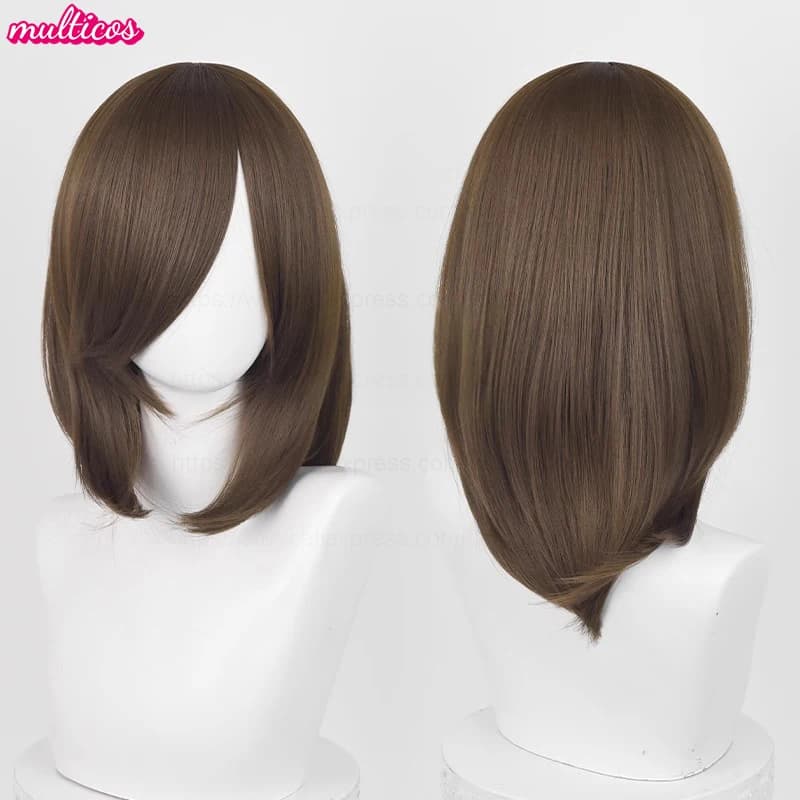 40 cm moyen basique Anime Cosplay perruque Bang Blond noir blanc rouge rose vert bleu marron or bleu
