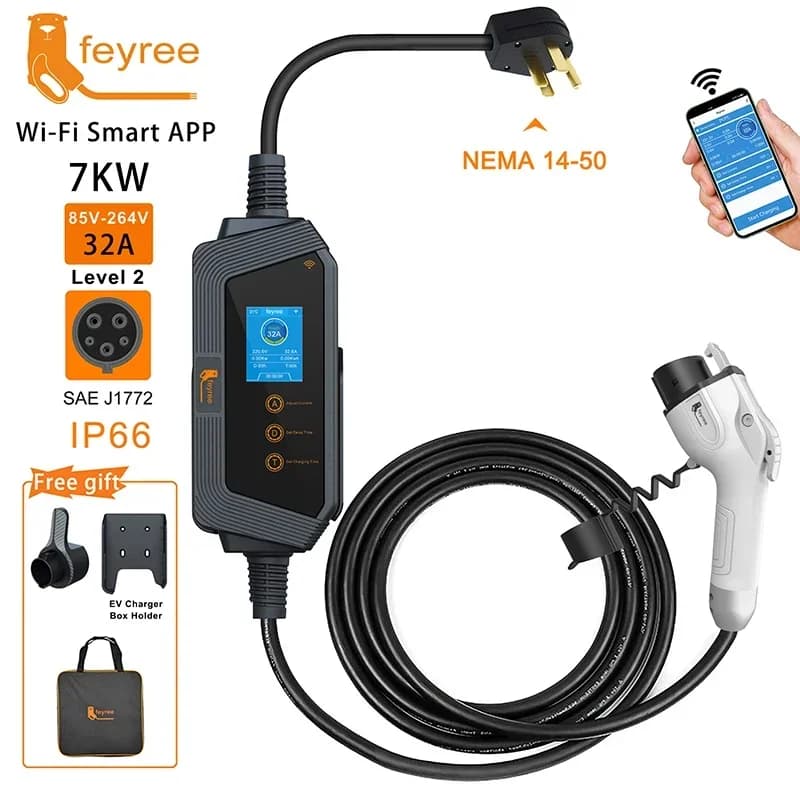 Feyree Type1 chargeur EV Portable 7KW 32A 1 phase prise J1772 avec câble de 5m application intellige