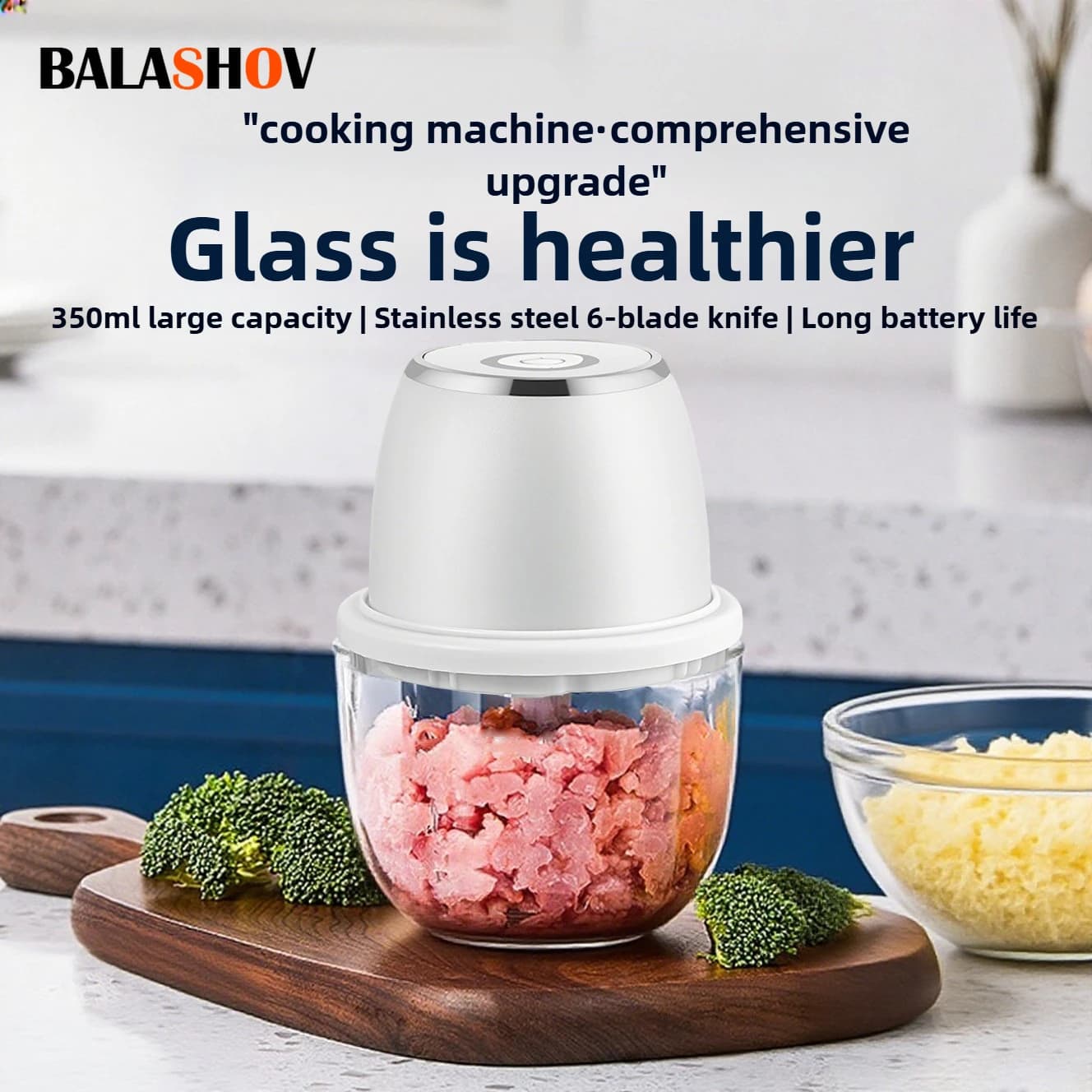 Hachoir à viande électrique de 350ML, broyeur d'aliments, presse-ail, trancheur de légumes multifonc