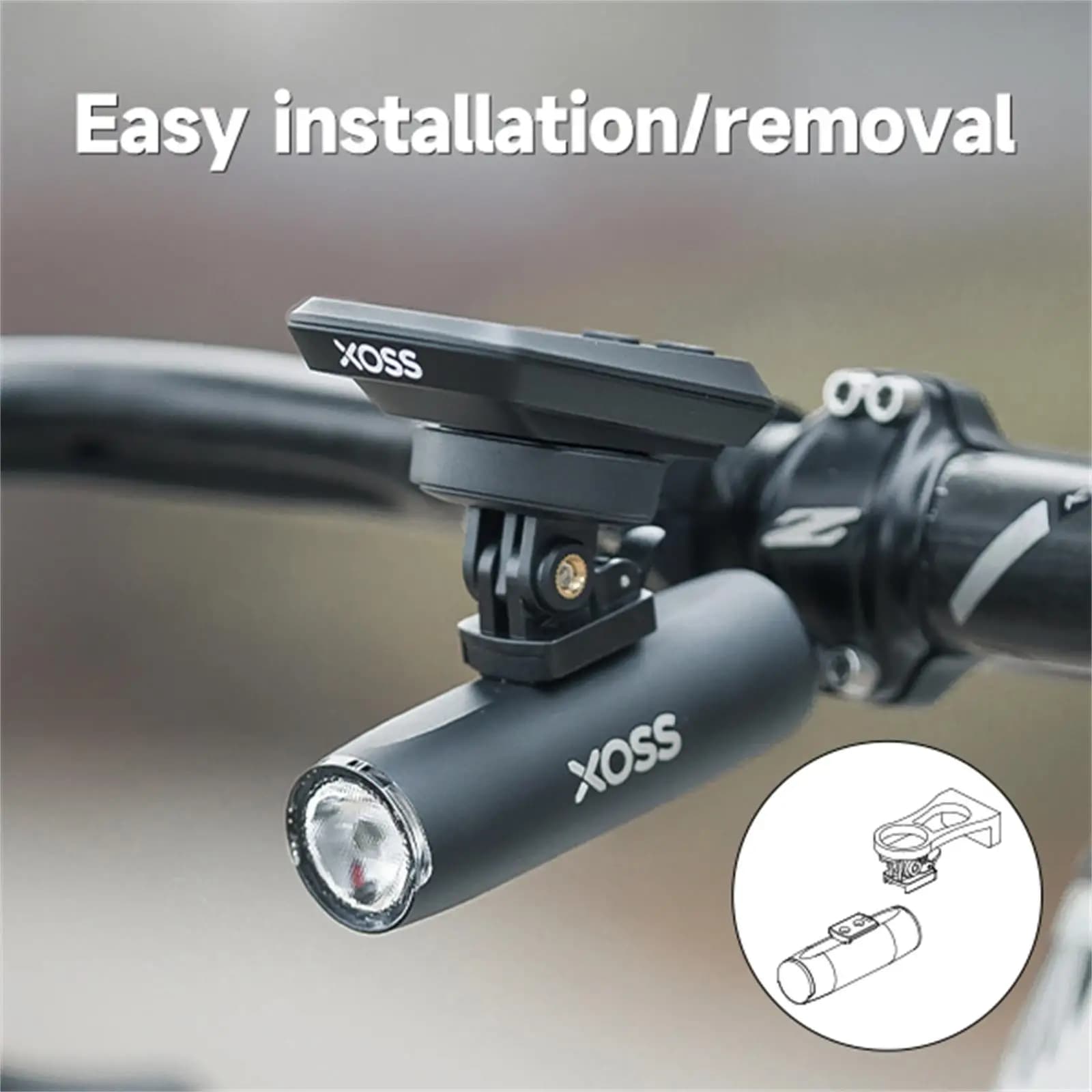 XOSS XL400 800 Feu de vélo en aluminium Phare de vélo Lampe de poche Guidon Chargement USB VTT Feu a